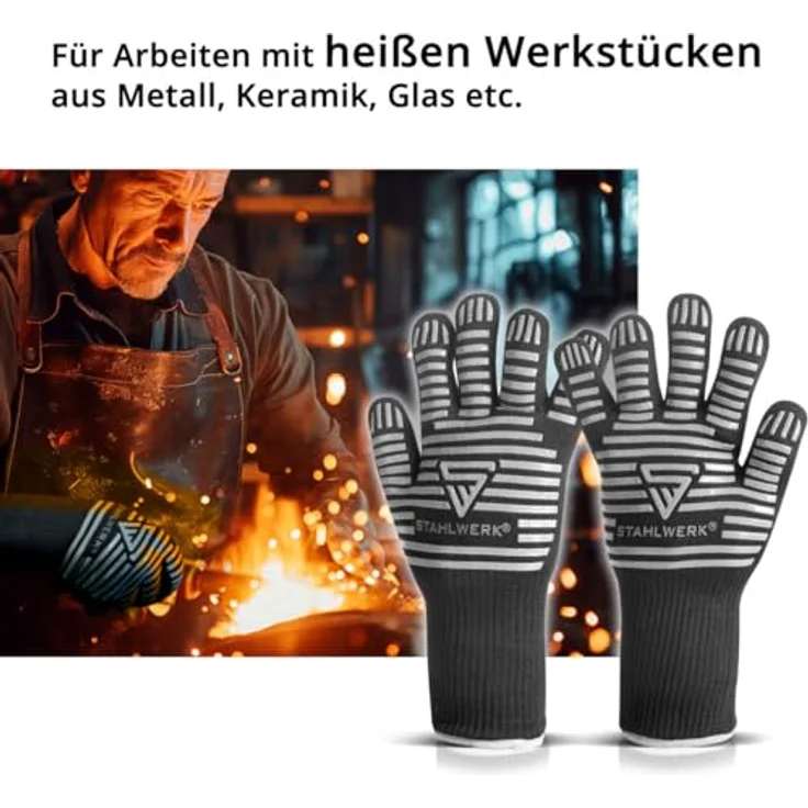 STAHLWERK Hitzebeständige Arbeits- und Thermohandschuhe, feuerfest bis 800°C, EN 407:2004, aus robustem ARAMID-Gewebe, rutschfest und komfortabel – Bild 3