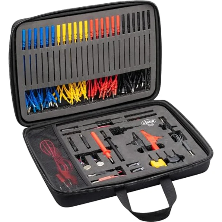 VIGOR Werkzeugkoffer V4326N, 92-teiliges Messkabel Set mit Adapter und Polaritätsprüfer – Bild 1