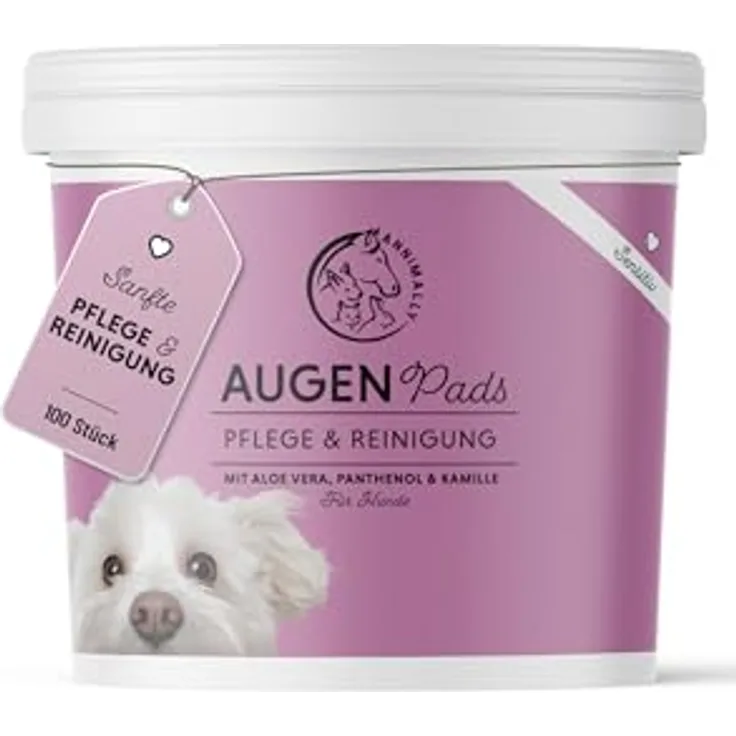 Annimally Augenpflege Pads für Hunde & Katzen - 100x Augenpads bei Tränenflecken und zur Augenreinigung - Augenreiniger zur Augen Pflege & Reinigung mit Aloe Vera, Kamille und Panthenol