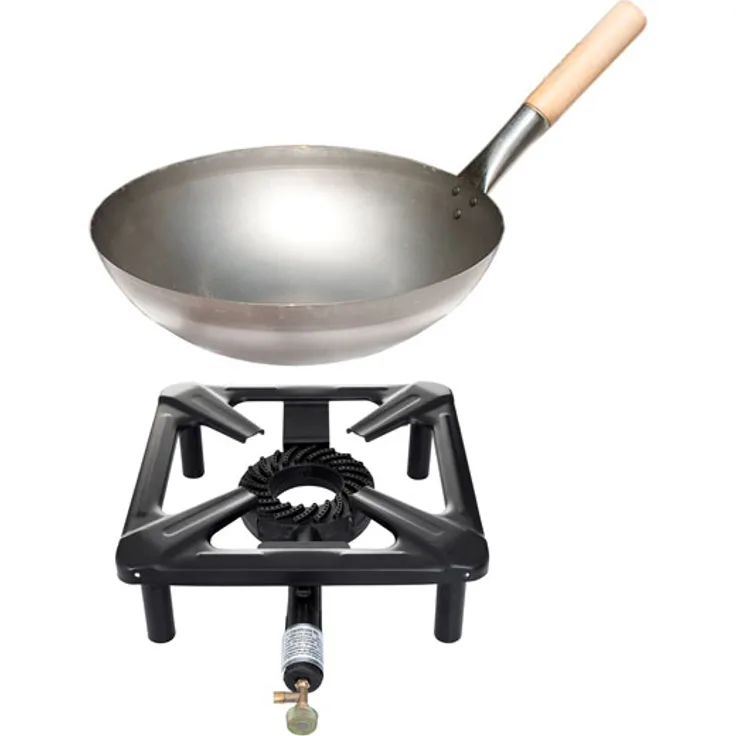 Hockerkocher-Set (klein) mit Stahl-Wok Ø 30 cm ohne Zündsicherung