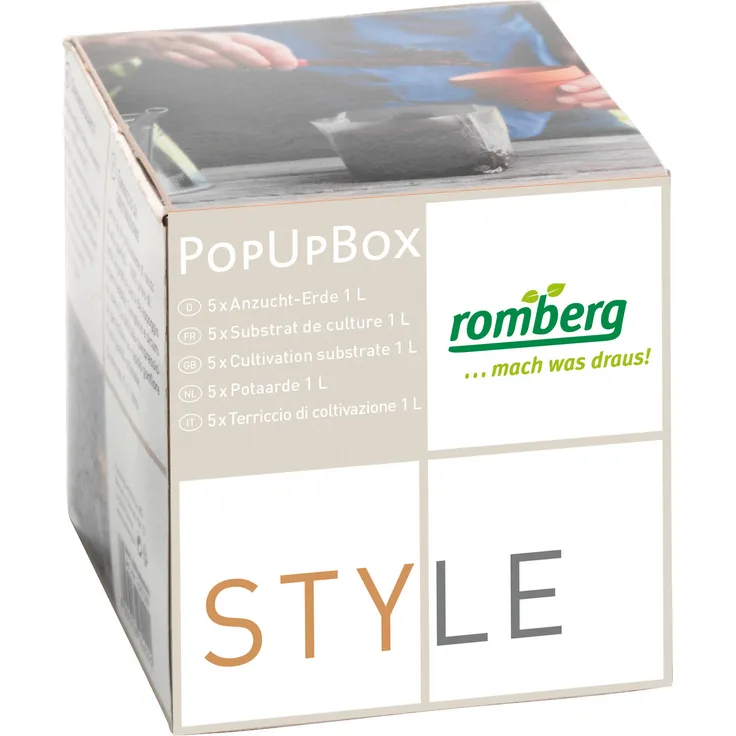Romberg POPUP BOX Anzucht-Erde 1L Anzuchterde ungedüngt, komprimiert, 5x1 Liter
