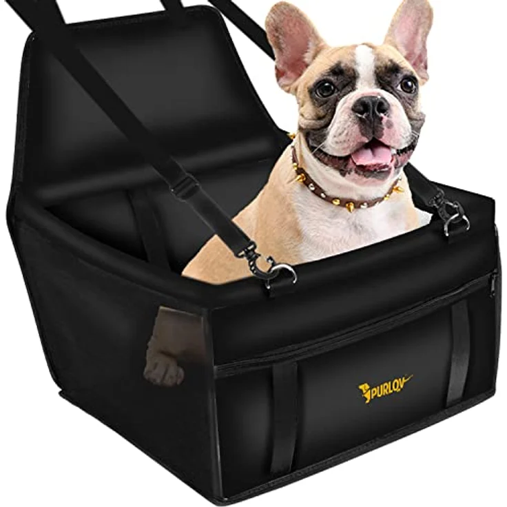 Purlov Hunde Autositz für kleine und mittlere Hunde Befestigungsgurtel Belüftungsnetz Verstärkt 40x40x32cm Wasserabweisend 20973, Schwarz – Bild 1