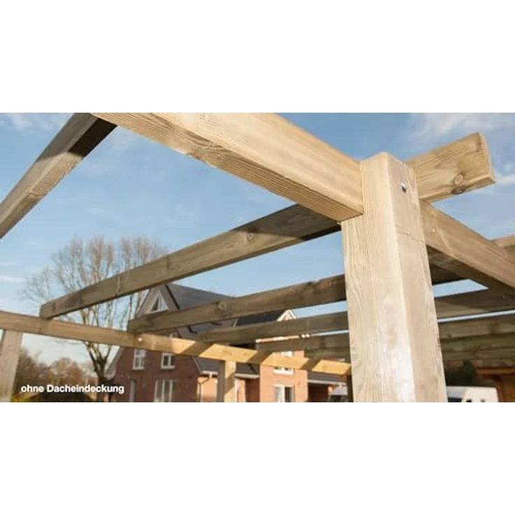 Weka Flachdach-Doppelcarport 618 Gr. 1, gebeizt, 603 x 512 x 233 cm, ohne Dachplatten – Bild 3