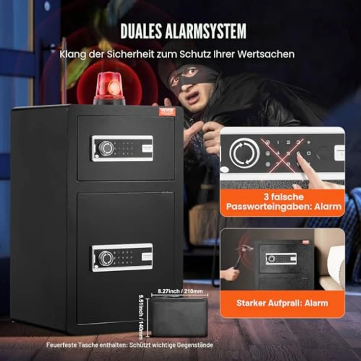 VEVOR Doppeltüren-Safe, 3,5 Kubikfuß, feuerfeste Geldtasche, digitaler Tresor mit 2 höhenverstellbaren Trennwänden, Schlüssel & Code, schwarz – Bild 5