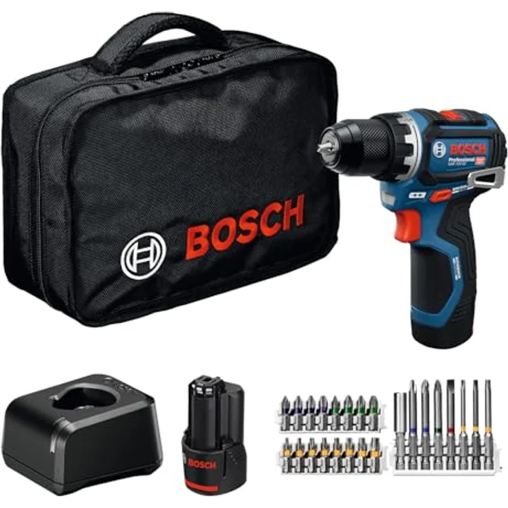 Bosch Professional Akku-Bohrschrauber GSR 12V-32, inkl. 2x 2 Ah Akku, Ladegerät, Zubehör-Sets, Werkzeugtasche, kompakt mit Advanced KickBack Control – Bild 2