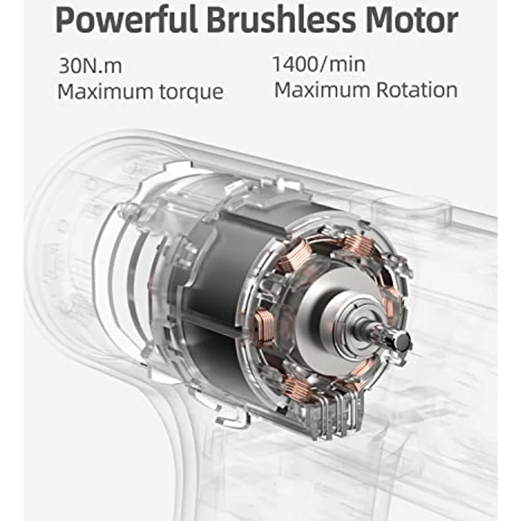 HOTO 12 V Schlagbohrmaschine, Akku-Bohrmaschine mit bürstenlosem Motor, 30 Nm Drehmoment, 30 Stufen, 2000-mAh-Akku und umfassendem Bohrerset – Bild 6