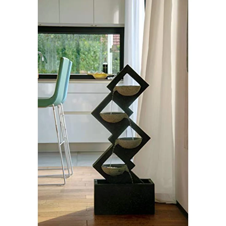 dobar Großer Design Gartenbrunnen mit Pumpe und LED´s, XL-Brunnen mit 4 Wasserschalen aus Kunststein, Grau, 41,5 x 20,5 x 100,5 cm – Bild 6