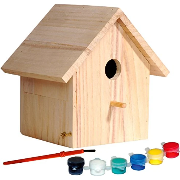 dobar® 22368FSC Nistkasten Bastel-Set - Nistkasten zum Selberbauen und Bemalen - Nisthilfe Bausatz für Wildvögel im DIY-Set - Kleiner Meisenkasten Massivholz inklusive Mal-Set - 17,5 x 15,5 x 20,5 cm – Bild 1