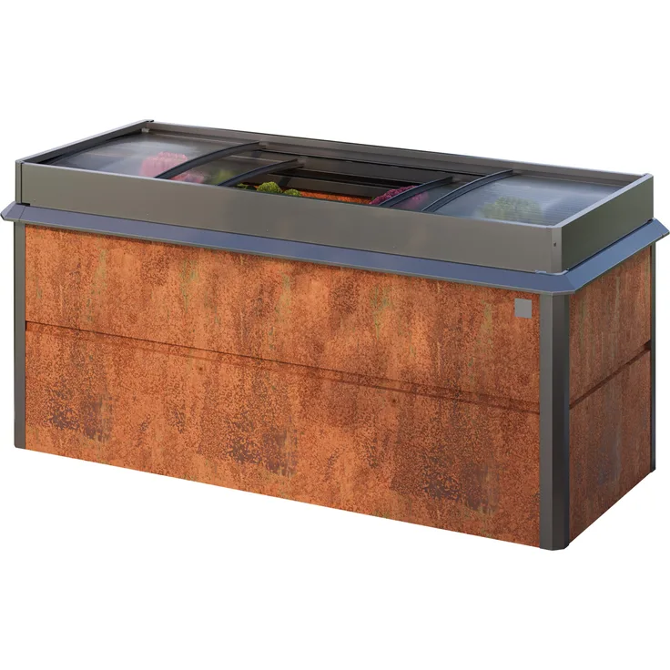 GFP Hochbeet PRIMEYARD 200 x 100 x 77 cm Nele, Rost-Optik Setangebot, Cortenstahl, inkl. Frühbeetaufsatz und Schneckenschutz