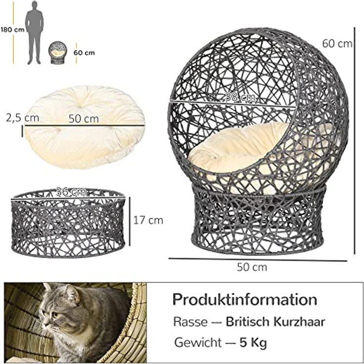 PawHut Katzenhöhle mit Kissenl, Stabiler Stahldraht, Cremeweiß + Violett, 50L x 50B x 60H cm - Preisvergleich – Bild 5