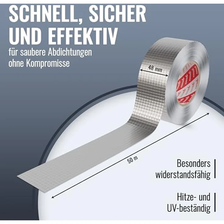 POPPSTAR Aluminium-Klebeband netzverstärkt für Rohrisolierung & Dämmung, hitzebeständig 48mm x 50m, strahlungs- und hitzereflektiv, Dampfsperre, für Innen- und Außenbereich – Bild 2