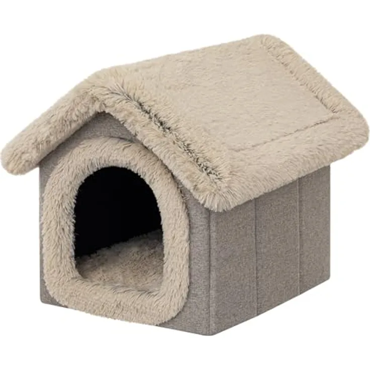 DOGGY Hundehütte Katzenhütte Hundehöhle Hundehaus Katzenhaus Hütte Höhle Hundekissen Katzenkissen Haustierhütte Indoor, Leichtes Produkt, inkl. Kissen, Größe 1: 32x38x32 cm, Cappucino