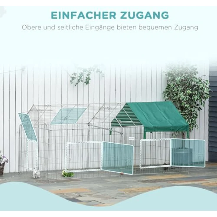 PawHut Freigehege, Kleintiergehege, Meerschweinchen Gehege, Laufgitter mit Abdeckung, Außengehege, Kleintiergehege für Kleintiere, Stahl, 220 x 103 x 103 cm, Grün – Bild 5