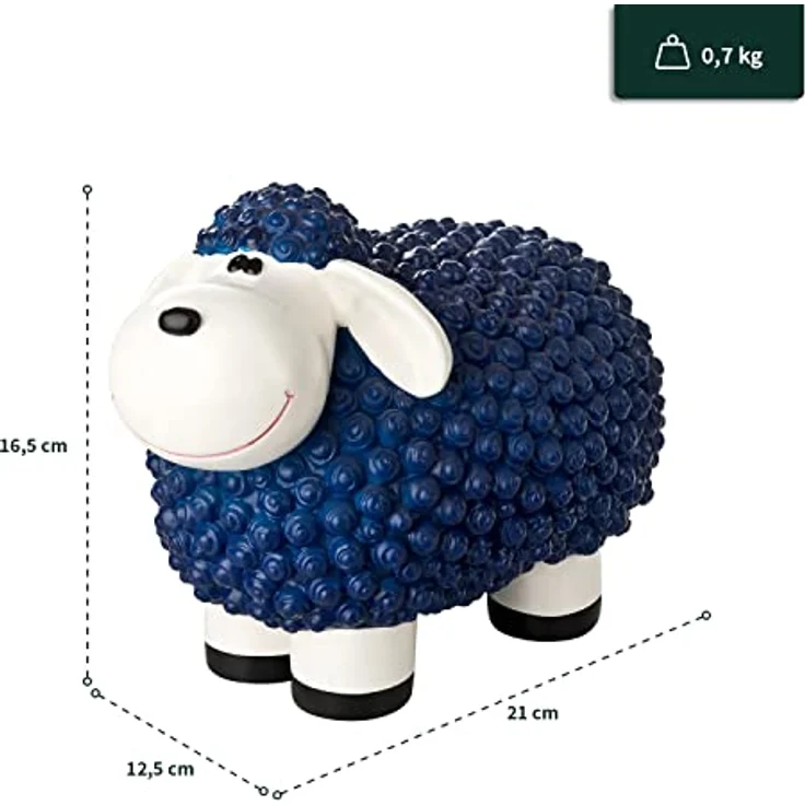VERDOBA Mini Deko Schaf Molly, wetterfeste Gartendeko Figur in Blau, ca. 21 x 12,5 x 16,5 cm, standfest aus robustem Kunstharz – Bild 2
