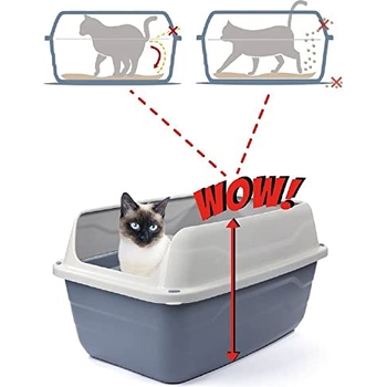 XXL Katzentoilette Mit Hohen Seiten - Spritzsicher, 65,8x45,5x33,5 Cm, Inkl. Schaufel, Grau