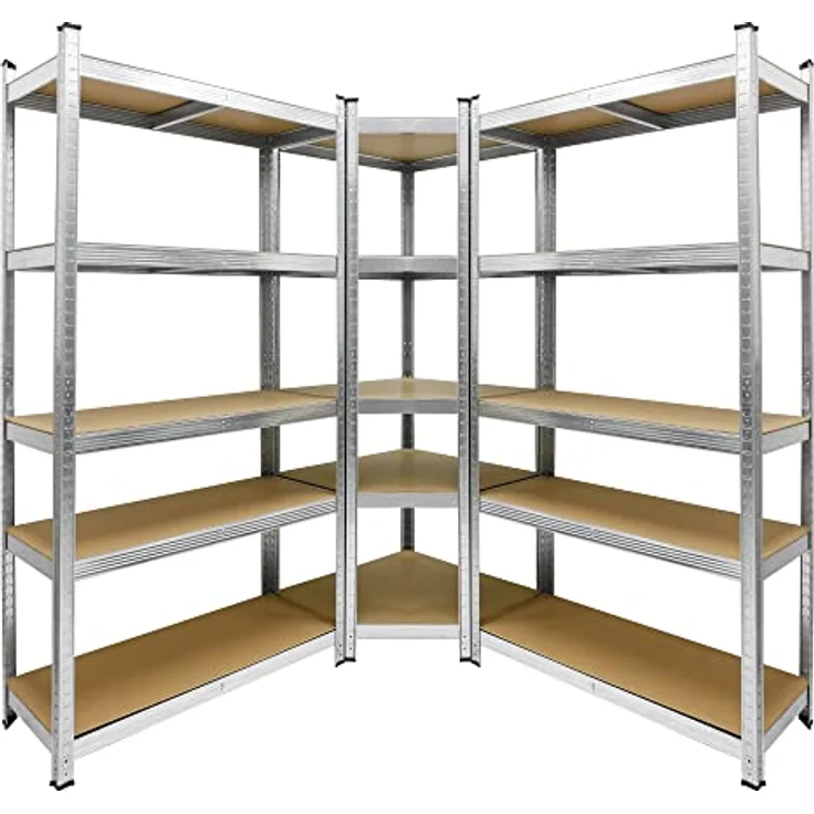 ECD Germany Regalsystem 3er Set, 2 verzinkte Lagerregale 180x90x40 cm und Eckregal 180x70x40 cm, 15 Böden aus MDF Holz, belastbar bis 750kg/Regal, Schwerlastregal mit Stecksystem – Bild 1
