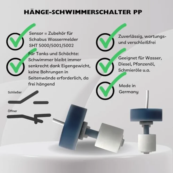 Elektrotechnik Schabus Hänge-Schwimmerschalter Kunststoff 200950, wartungsfreier Wassermelder mit umschaltbarem Schaltkontakt und sicherer PG-Verschraubung – Bild 2