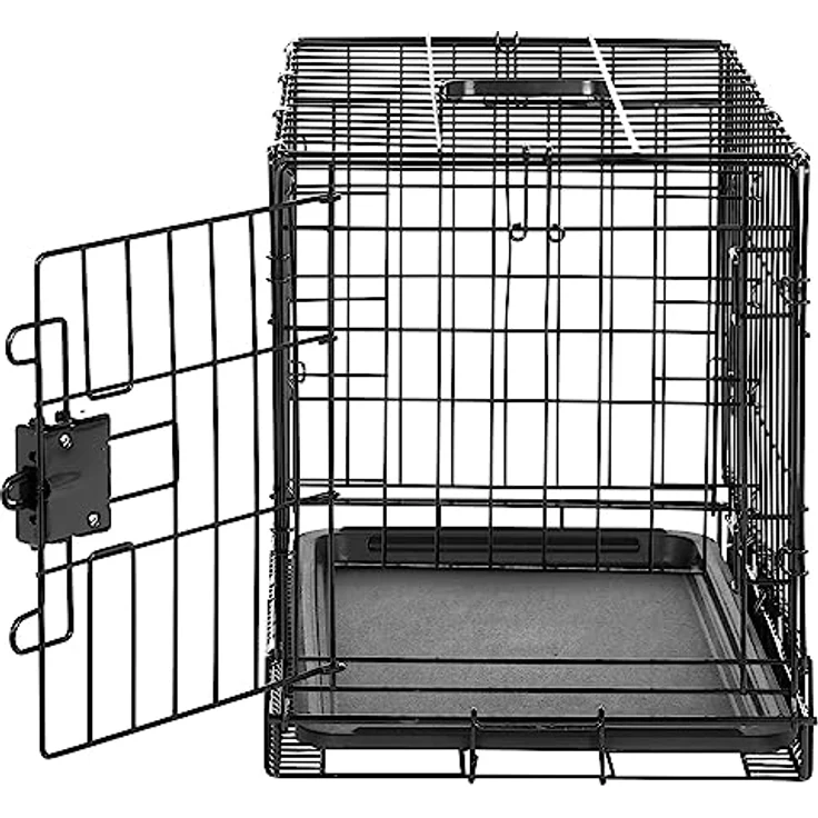 Amazon Basics Zusammenklappbarer Hundekäfig aus Metalldraht mit Bodenschale, Einzeltür, 56 cm, schwarz – Bild 2