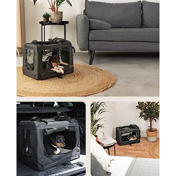 lionto Hundetransportbox Hundetasche Hundebox faltbare Kleintiertasche, (S) 50x34x36 cm schwarz – Bild 2