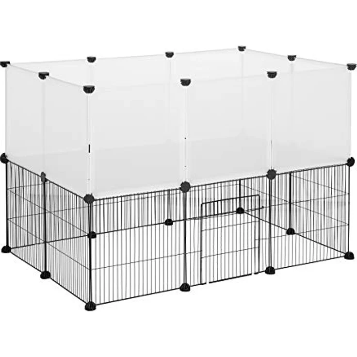 EUGAD Freigehege für Kaninchen, Meerschweinchen Gehege, Welpenauslauf Kleintiergehege inkl. Tür, Freilaufgehege für Hasen, Verformbar und Erhöhbar, Doppelstöckig BHT 107x72x72cm, Weiß 35x35cm/Platte – Bild 1