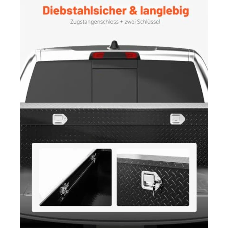 VEVOR Crossover Lkw Werkzeugkasten, abschließbare & wasserdichte Aluminium Truckbox mit Diamantstruktur, 1771 x 304 x 366 mm, schwarz – Bild 5