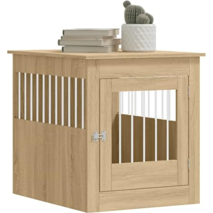 vidaXL Hundekäfig im Möbelstil, Sonoma-Eiche 64,5x80x71cm Holzwerkstoff, Abschließbar Hundebox mit Tür, 2-in-1-Funktion – Bild 4