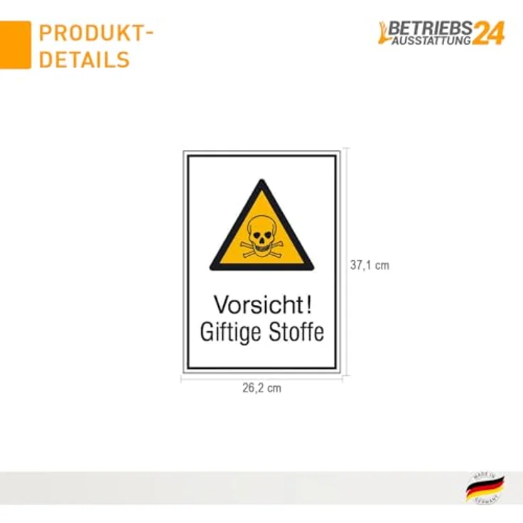 Betriebsausstattung24 Warn-Kombischild "Vorsicht! Giftige Stoffe", geprägtes Aluminiumschild, 26,2 x 37,1 cm, UV- & witterungsbeständig, für Innen- und Außenbereich – Bild 2