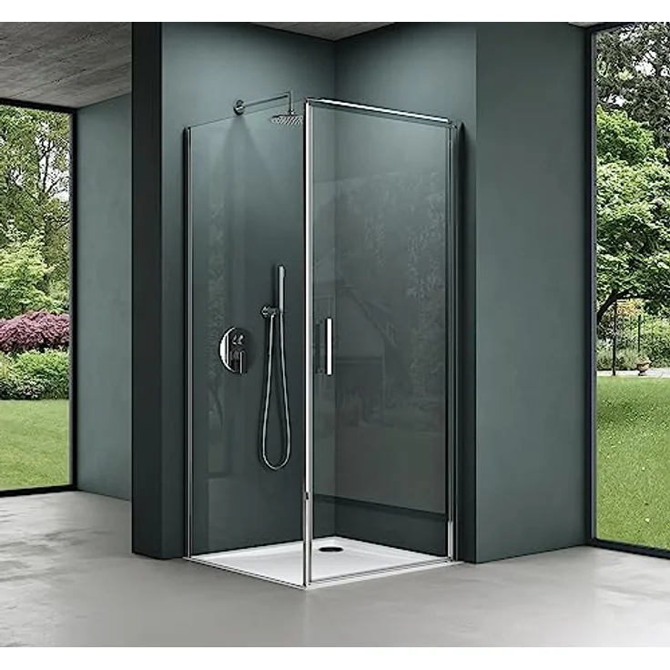 Mai & Mai Duschkabine Ravenna36, Eckeinstieg 100x80x195 cm mit Hebe-Senk-Mechanismus, 8mm ESG-Sicherheitsglas Klarglas, inkl. weißer Duschtasse und NANO-Beschichtung – Bild 1