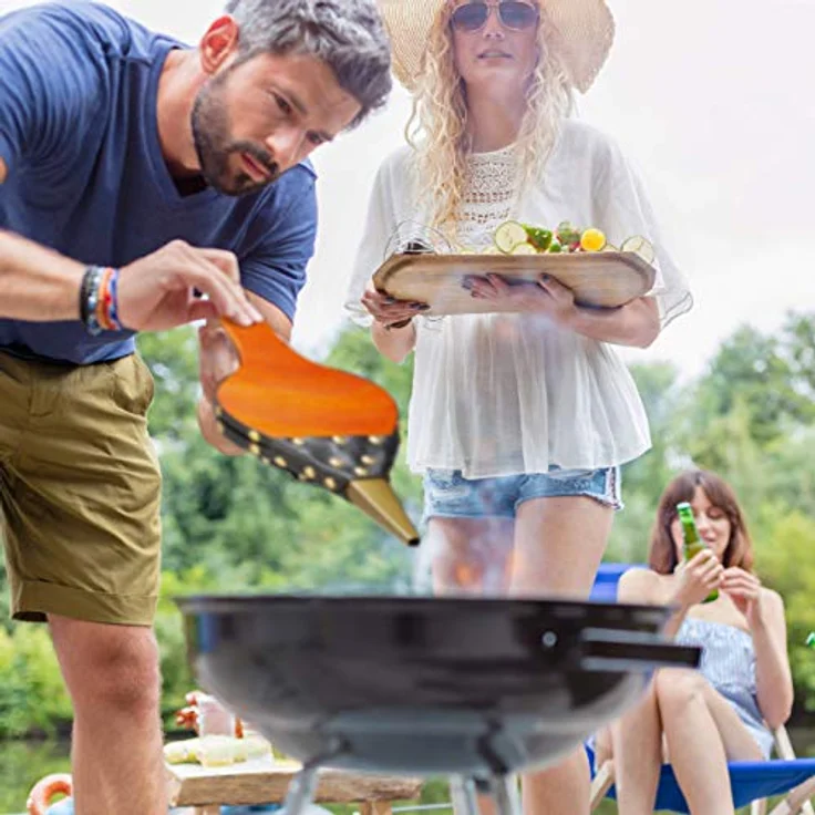 Blasebalg Grill & Kamin, rustikaler Handblasebalg, goldene Ziernägel, Luftbläser, 39 cm lang, braun-schwarz – Bild 3