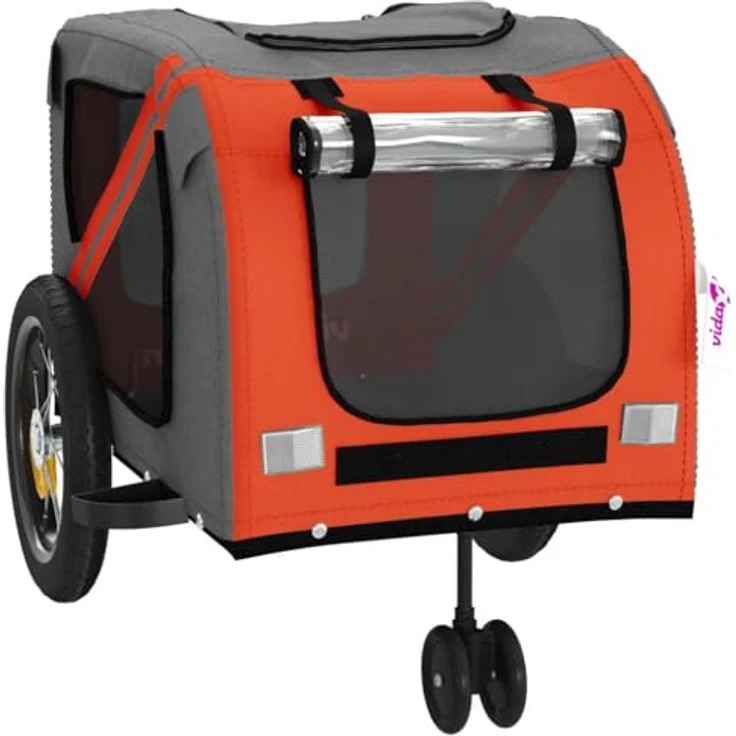 vidaXL Hunde-Transportbox Fahrradanhänger Orange und Schwarz Oxford-Gewebe Eisen, Max. 30 kg Belastbarkeit – Bild 5