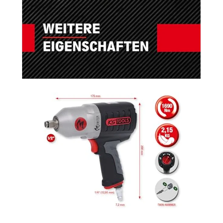 KS Tools 515.1210 1-2'' MONSTER Hochleistungs-Druckluft-Schlagschrauber, 1690Nm – Bild 4