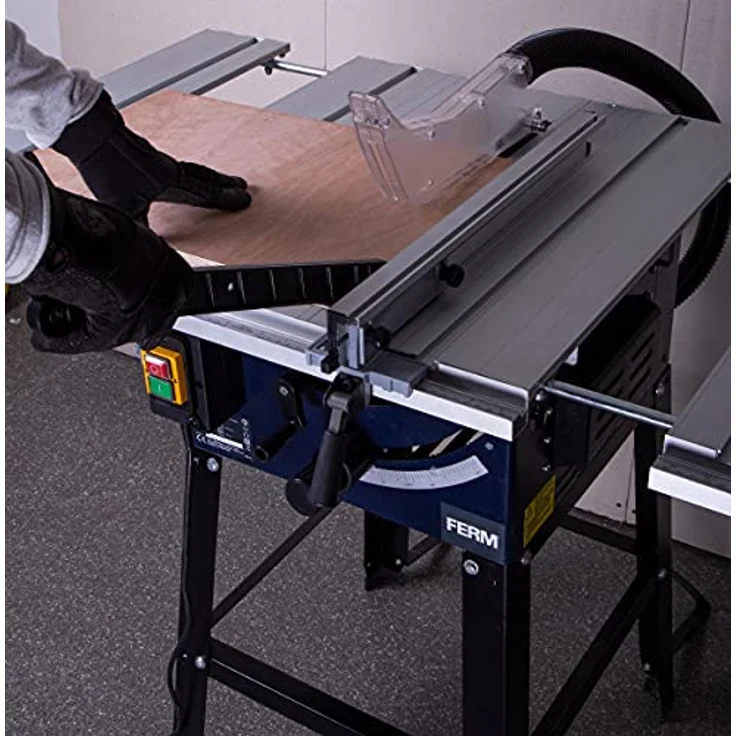 FERM Tischkreissäge 250mm - 1800 Watt - Ausziehbare Aluminium Arbeitstisch - Vakuum-Adapter - Winkelanschlag und Parallelführung - Inkl. T40 (TCT) Sägeblatt – Bild 7