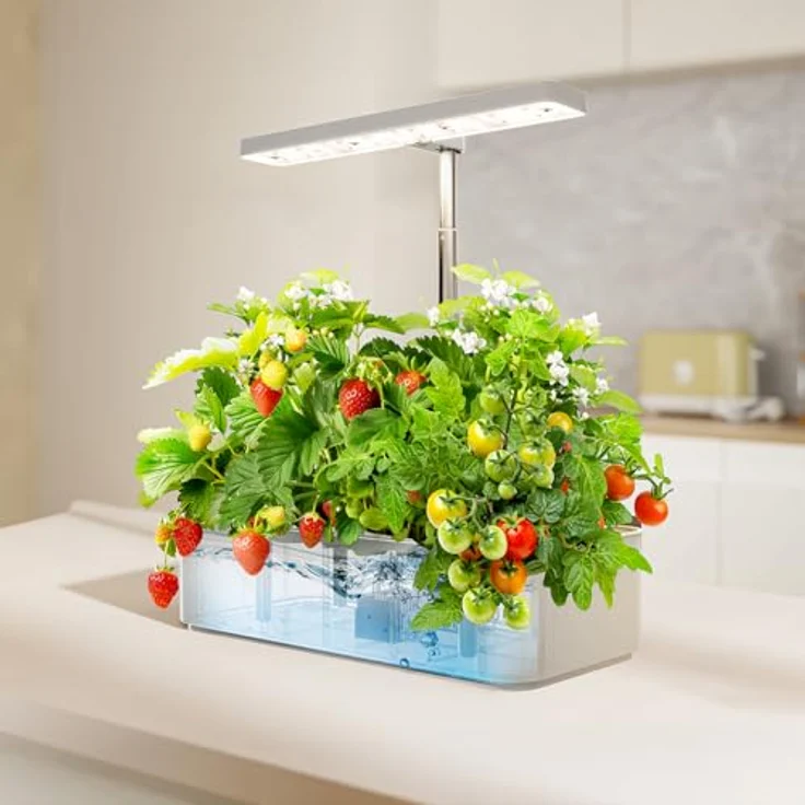 GreenBlue GB133 SMART Blumentopf, Intelligentes Indoor-Pflanzenaufzuchtsystem für 12 Pflanzen, 4L Wassertank, Vollspektrum-LEDs, Weiß – Bild 2