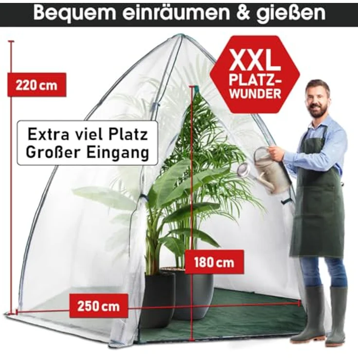 BRAST Überwinterungszelt Foliengewächshaus Mini 160x160x180cm - 250x250x220cm mit wahlweise Heizung, Reißverschluss, Schnellaufbau und Winterschutz für Pflanzen – Bild 5