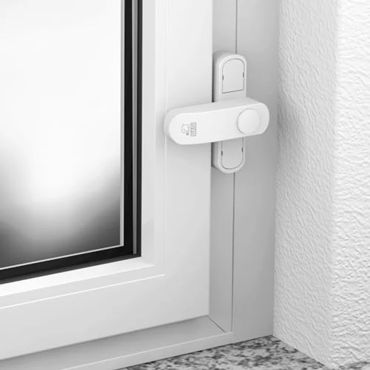 BASI | Fenstersicherung 4er Set | Weiß Braun | Zusatzsicherung für einflügelige Fenster Fenstertüren | verriegelbar mit Druckknopf | Schwenkriegel | Einbruchschutz | Farbe Weiß | 4 Stück – Bild 3