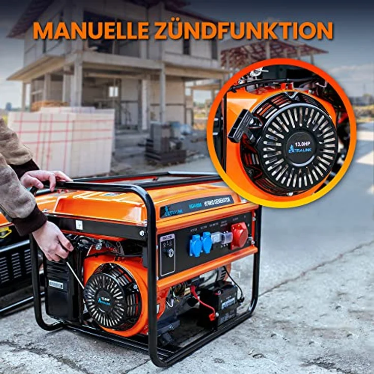 Extralink EGH-5500 Stromgenerator Hybrid Gas LPG CNG Benzin 5,5kW 3F Generator 5000W Easy-Start Überlastschutz 2x AC 230V Camping, blau – Bild 7