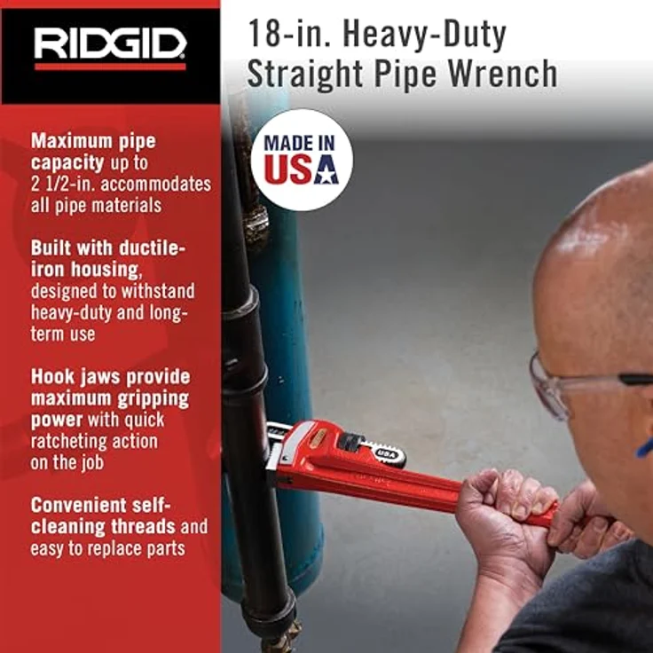 RIDGID 31025 Modell 18'' gerade Rohrzange für schwere Beanspruchung, 18'' Sanitär-Schraubenschlüssel – Bild 3