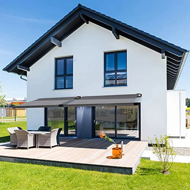 HOME DELUXE - LED Vollkassettenmarkise ELOS - Anthrazit, 500 x 300 cm - inkl. Wind- und Sonnensensor, Fernbedienung, Handkurbel, Montagematerial I Terrassenüberdachung Sonnenschutz Windschutz – Bild 2