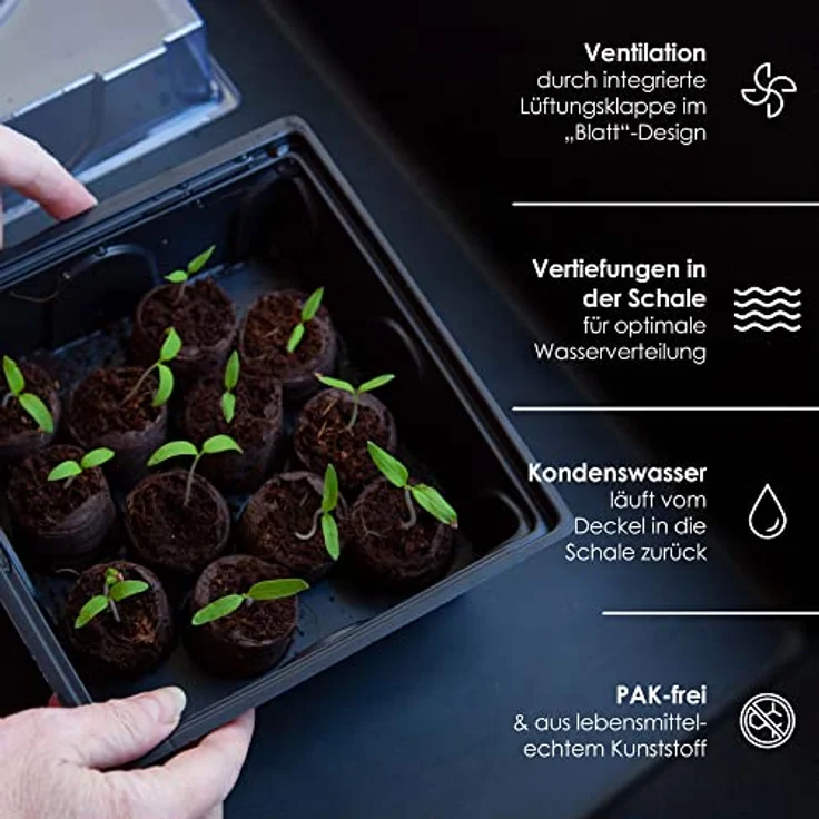 HappySeed Gewächshaus Set mit 60 Kokostabs - Ideale Wachstumsbedingungen, optimale Wasserverteilung & Feuchtigkeitsregulierung, für Kräuter, Gemüse & Blumen, dekorative Lüftungsklappe, in Deutschland hergestellt – Bild 4