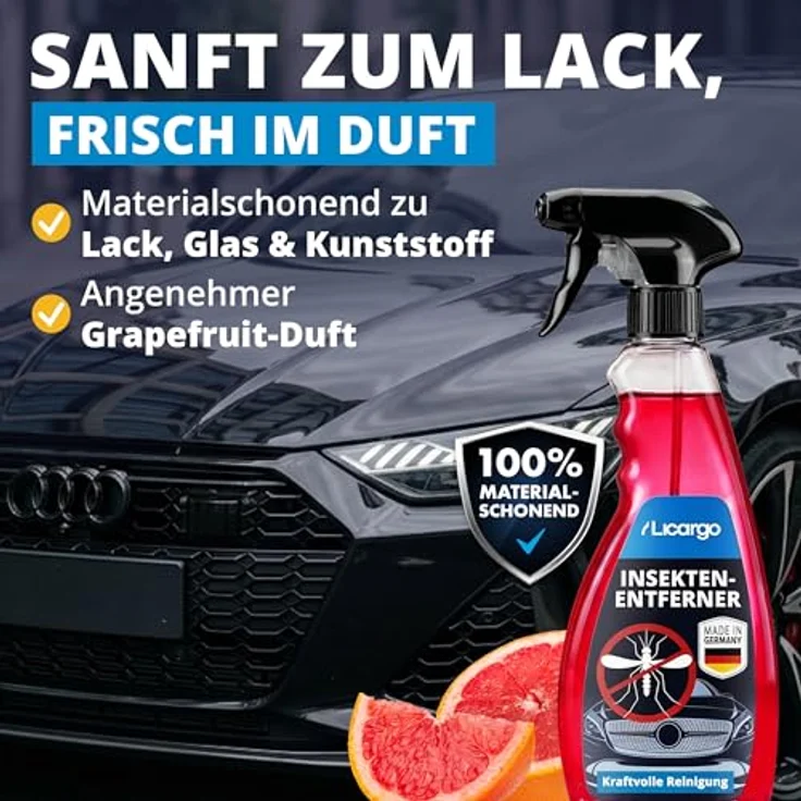 LICARGO Insektenentferner Auto 750ml – kraftvoller Insektenreiniger für Lack, Glas, Chrom und Kunststoff, pink mit Grapefruitduft – Bild 4