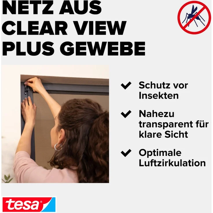Tesa Fliegengitter-Tür Comfort, Insektenschutz im Alurahmen, 120 x 240 cm, weiß mit Selbstschließmechanismus und Clear-View-Gewebe