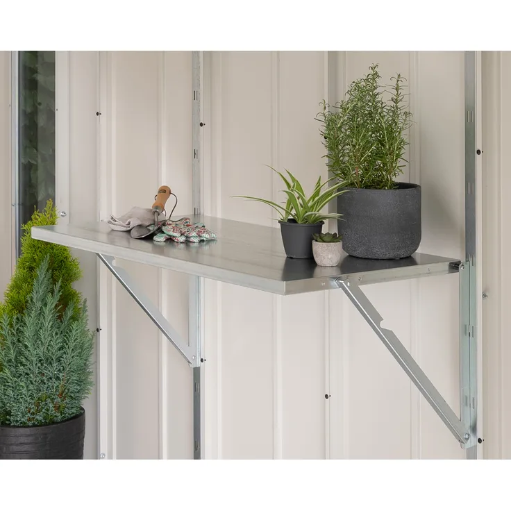 Hörmann Ecostar Klapptisch für "Euroline" Gerätehäuser, silber, 98 x 51 cm, stabiler, platzsparender Tisch aus feuerverzinktem Stahlblech