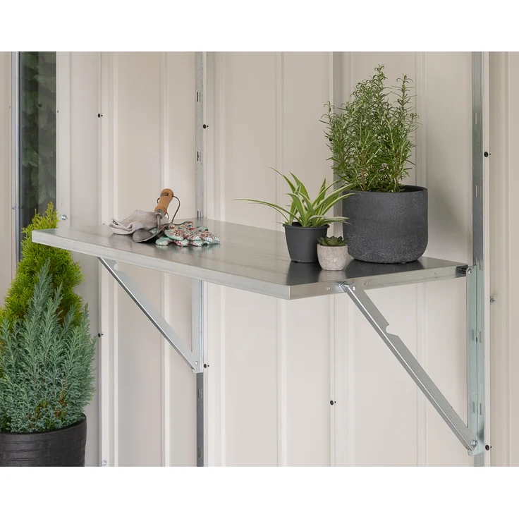 Hörmann Ecostar Klapptisch für "Euroline" Gerätehäuser, silber, 98 x 51 cm, stabiler, platzsparender Tisch aus feuerverzinktem Stahlblech