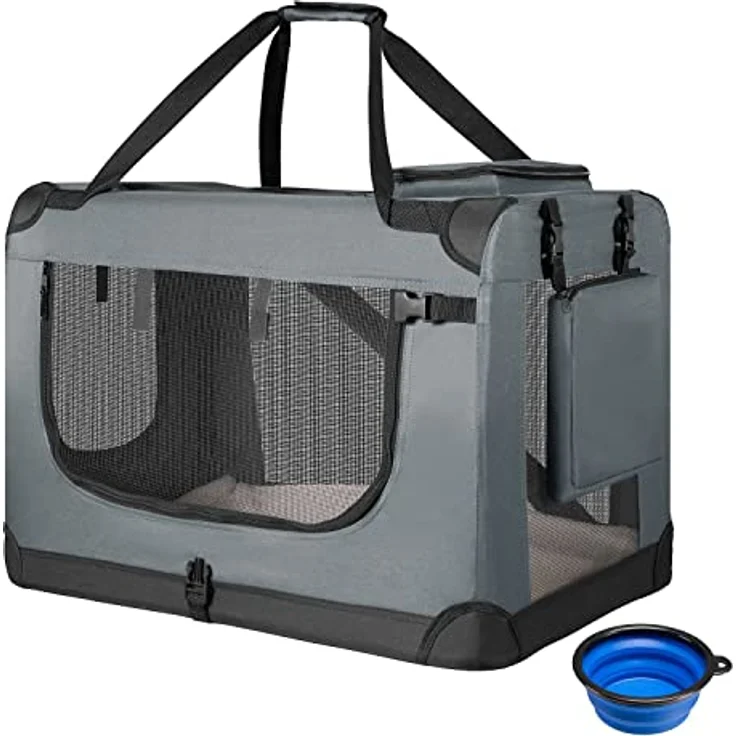 Juskys Hundetransportbox Lassie S (grau) faltbar - 34 x 50 x 36 cm - Hundetasche mit Decke, Tasche & Griffen - Stoff Transportbox für Hunde – Bild 1
