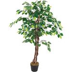 Spetebo Kunstpflanze Benjamini breit im Blumentopf - 115 cm - Deko Pflanze Zimmerpflanze künstlich Kunstbaum Birkenfeige