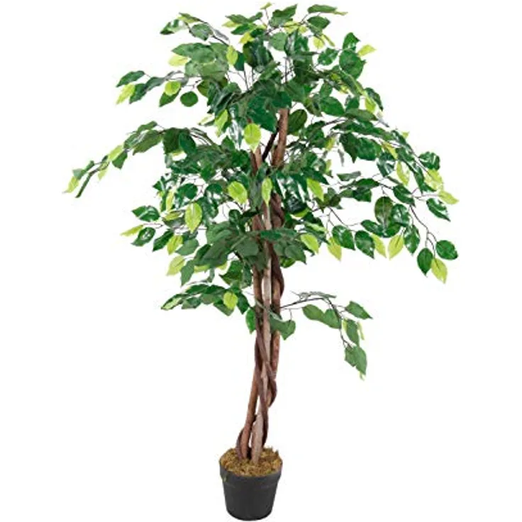 Spetebo Kunstpflanze Benjamini breit im Blumentopf - 115 cm - Deko Pflanze Zimmerpflanze künstlich Kunstbaum Birkenfeige
