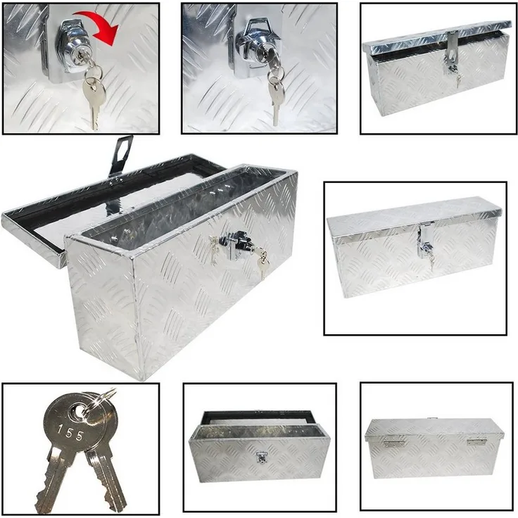HELO24 Werkzeugkoffer A1, Aluminium Staukasten mit Schloss, 14 Liter, silber