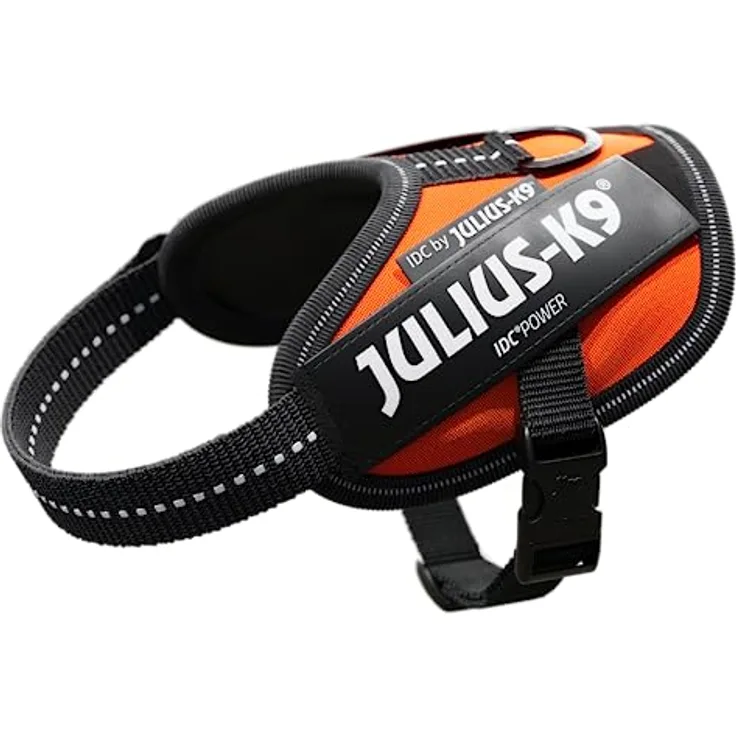 JULIUS K-9 IDC Powergeschirr, Größe: 2XS/Baby 2, Austauschbare Klettaufschriften, Robuste Konstruktion, Reflektierende Elemente, UV Orange