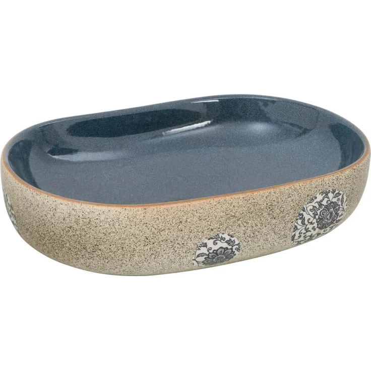 vidaXL Waschbecken Aufsatzwaschbecken Sandfarben Blau Oval 59x40x14 cm Keramik - Handgefertigtes Waschbecken mit exquisitem Muster – Bild 1