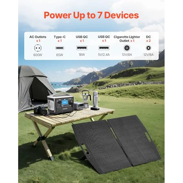 VEVOR Tragbare Powerstation M6, 493 Wh LiFePO4 Akku mit 100-W-Solarpanel, 600 W Solargenerator, 7 Ausgänge, ideal für Camping und Notstromversorgung – Bild 6